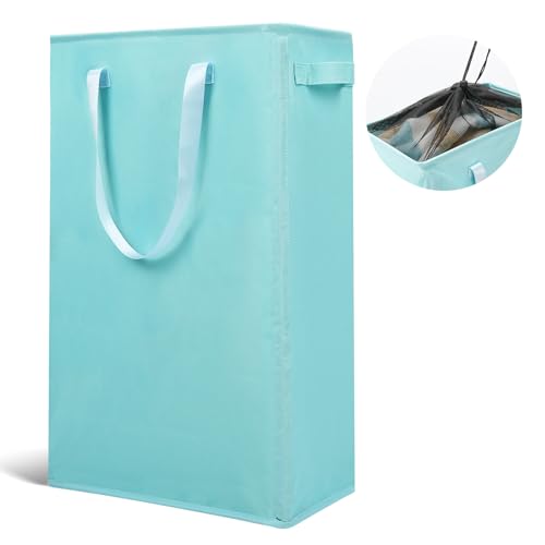 Odonata Slim Laundry Hamper Handles Collapsible Laundry Basket Thin Dirty Clothes Basket Narrow Laundry Bag Foldable Dirty Hamper 45L (Baby Blue)