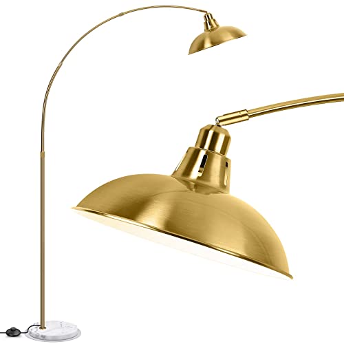 FILIYANO Gold Brass Arc Floor Lamp for Living Room - Mid Century Modern Standing Lamp, Overhanging Floor Lamps, Arch Stand Up Lamp & Floor Light with White Marble Base, Ideal for Bedroom Study Room