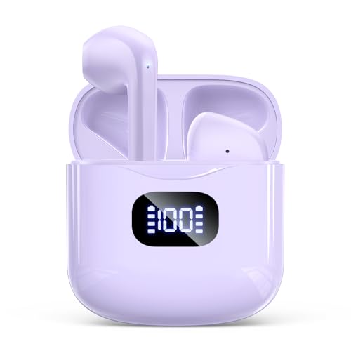 KTGEE Wireless Earbuds, Bluetooth 5.3 Headphones 40Hrs Playtime with Charging Case, IPX5 Waterproof Stereo in-Ear Earphones with Microphone for iOS Android Cell Phone Sports Workout, Light Purple