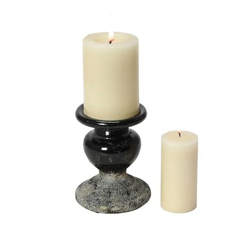 Creative Co-Op 2-Tone Sculptural Terracotta Pillar Candle Holder, Distressed Black