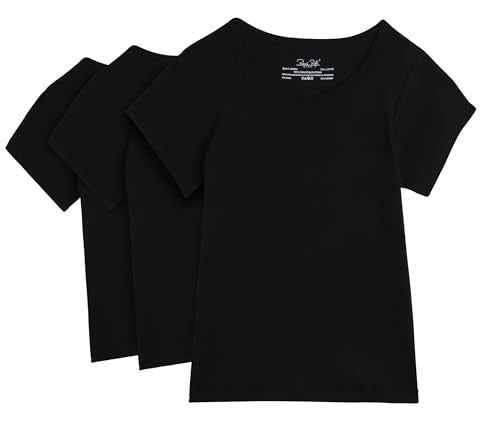 Rene Rofe Girls' Undershirt - 3 Pack Soft and Breathable No Show Crewneck Cotton Shirt - Basic Tee Shirts for Girls (2T-14), Size 2T, Black