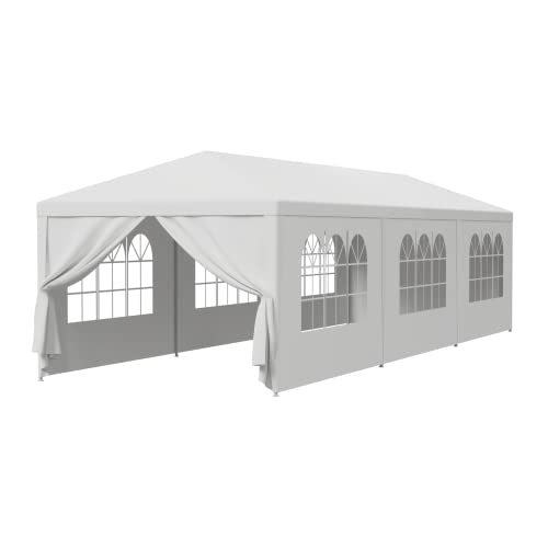 LEMY Gazebo Tent, Outdoor Canopy Shelter with Removable Sidewalls and Windows, Waterproof Heavy Duty Canopy for Patio, Garden, Party Wedding, 10' x 30', White