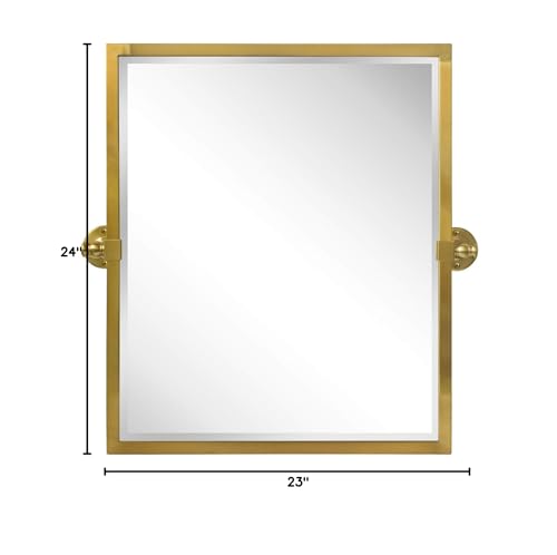 23x24'' Brushed Gold Metal Framed Pivot Rectangle Bathroom Mirror in Stainless Steel Tilting Beveled Vanity Mirrors for Wall