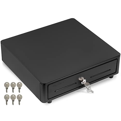 Volcora Cash Register Drawer for (POS) Point of Sale System with Round Corner 13", Removable Coin Tray, 4 Bill/5 Coin, 24V, RJ11/RJ12 Key-Lock, Media Slot,Cash Till for Businesses, Black