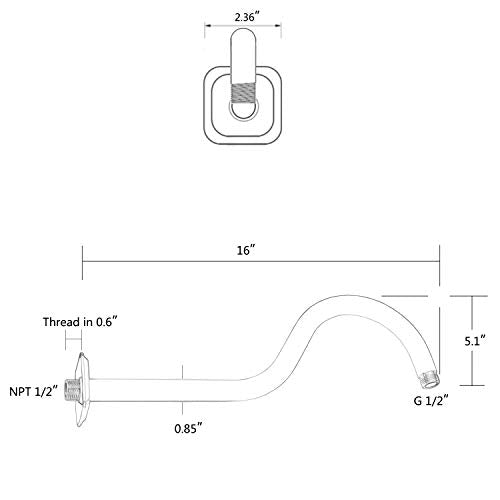 TRUSTMI 16 Inch S-Shape Shower Arm Stainless Steel Extra Long Replacement Pipe with Flange, Brushed Gold