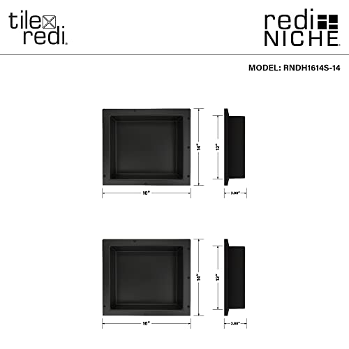 Tile Redi USA RNDH1614S-14 Niche Double Recessed Shower Shelf, Two Shelves, 14" H X 32" W, Black