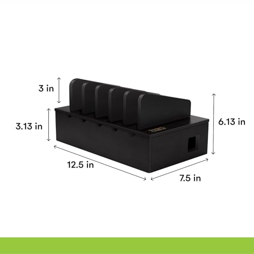 Prosumer's Choice Natural Bamboo Device Charging Station for Multiple Devices | Desk Dock Organizer for Cell Phone, Tablet, Apple iPhone, iPad | with Removable Dividers - Black