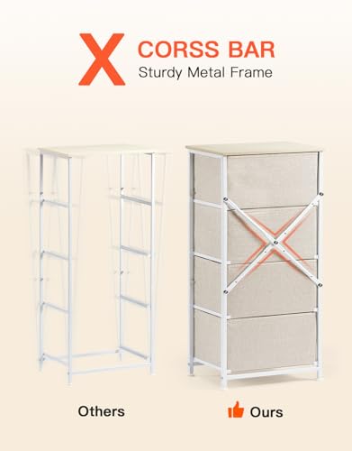Pipishell Dresser with 4 Drawers, Tall Storage Tower with Sturdy Steel Frame Wood Top,Fabric Dresser Organizer Unit for Bedroom, Hallway, Entryway, Closets, Nursery Room