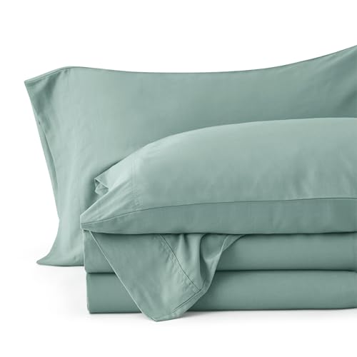 Bedsure Cooling Sheets for Queen Size Bed, 4 Pcs Blend of Rayon Derived from Bamboo Linen Sheets, 15" Deep Pockets, Silky Ultra Soft Breathable for Hot Sleepers - Blue