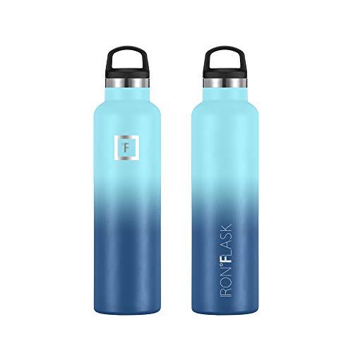 IRON °FLASK Camping & Hiking Hydration Canteens - 3 Lids (Narrow Straw Lid) Leak Proof Vacuum Insulated Stainless Steel - Hot & Cold Double Walled Sports Water Bottle - Blue Waves, 24 Oz