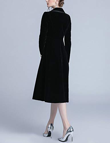 Omoone Women's Double Breasted Lapel Midi Long Vintage Velvet Trench Coat(0102-NavyBlue-XS)