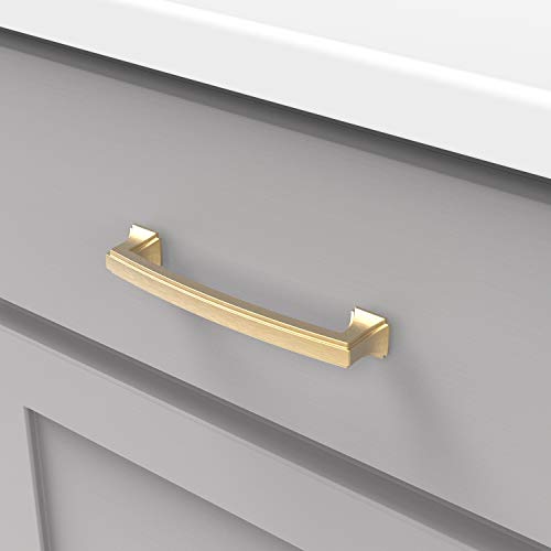 Hickory Hardware 1 Pack Solid Core Kitchen Cabinet Pulls, Luxury Cabinet Handles, Hardware for Doors & Dresser Drawers, 8-13/16 Inch (224mm) Hole Center, Brushed Golden Brass, Bridges Collection