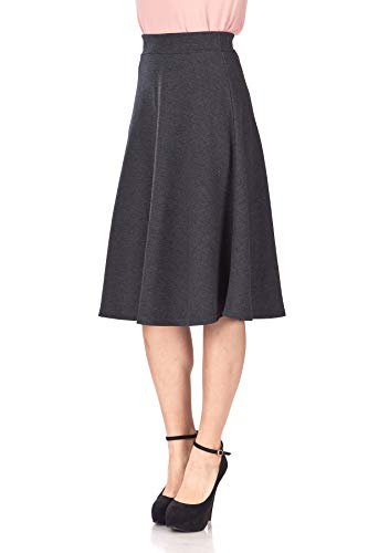 Everyday High Waist A-line Flared Skater Midi Skirt (S, Black)
