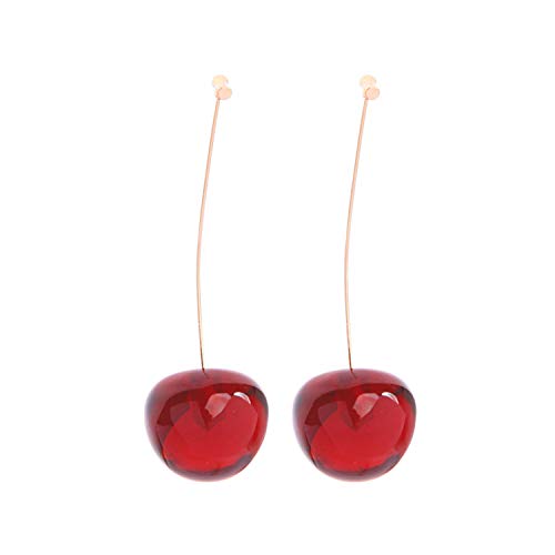 MINIDUO 3D Cherry Dangle Earrings Red Cherry Drop Earrings,Sweet Cute Fruit Jewelry for Women,DarkRed