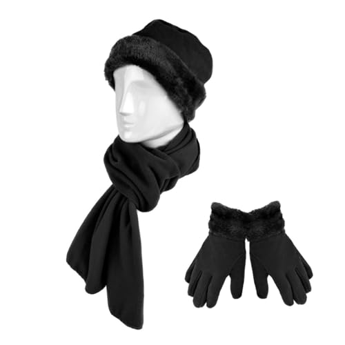 3 Pieces Set Matching Hat, Gloves and Scarf for Woman. Solid Colors - Red