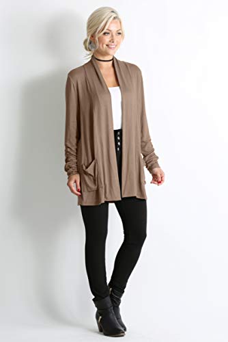 Beige Cardigan for Women Long Sleeve Cardigans Womens Sweater Open Front Reg and Plus Size Cardigans for Women (Size Small, Mocha)