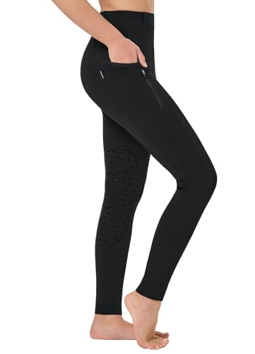 baleaf Girls Horse Riding Pants Kids Equestrian Breeches Belt Loops Knee-Patch Youth Schooling Tights Zipper Pocket Black XS