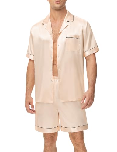 SWOMOG Couples Matching Pajamas Silk Pj Set Women Loungewear Set Button Down Pajamas Mens Sleepwear Sleep Shorts Summer Lounge Sets Dark Navy Blue