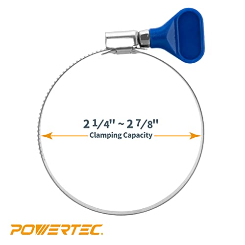POWERTEC 70223 2-1/2 Inch Right Hand Keyed Bridge Hose Clamp, Thumb Screw Key Adjustable Stainless Steel Hose Clamps for Dust Collection, Dust Collector and Dryer Vent Hose, 5 pack