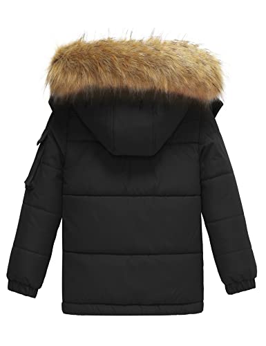 wantdo Boy's Quilted Winter Coat Windproof Thick Puffer Jacket Fleeced Outerwear Jacket with Hood Black 6-7