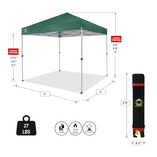 Crown Shades 10x10 Pop Up Canopy - Beach Tent with One Push Setup - Outdoor Sun Shade for Events, Parties, Camping - STO-N-Go Cover Bag, Silver Coated Top, 3 Height& 4 Sand Bags, Sky Blue Stripes