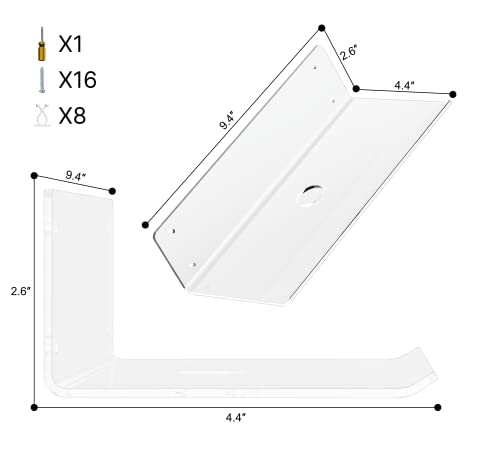 Clear Acrylic Floating Shelves 4 Pack, 15'' Wall Mounted Shelves for Bedroom, Bathroom, Living Room, Gaming Room with Free Tool and Accessories