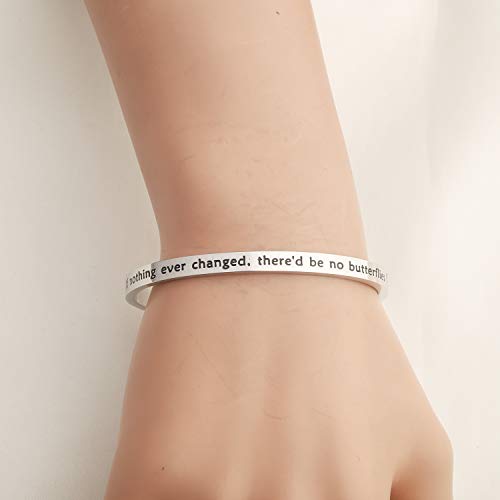LQRI Butterfly Keychain If Nothing Ever Changed There'd Be No Butterflies Inspirational Butterfly Quote Keychain Graduation Gift Friend Encouragement Gifts (silver)