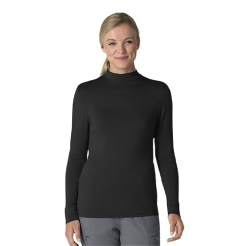 WINK Women’s Long Sleeve Mock Neck Silky Tee, Black