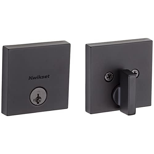 Kwikset Downtown Deadbolt Lock, Matte Black Square Exterior Keyed Front Entry Door, Pick Resistant SmartKey Rekey Security, Single Cylinder Dead Bolt, with Microban Protection