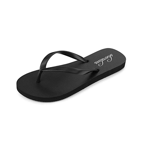 shevalues Slim Flip Flops for Women Beach Rubber Shower Shoes Basic Thong Sandals, Black,37, (Size 6.5-7)