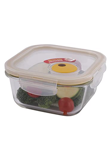 LOCK & LOCK Purely Better Glass Food Storage Container with Steam Vent Lid, Square-17 oz, Color may vary