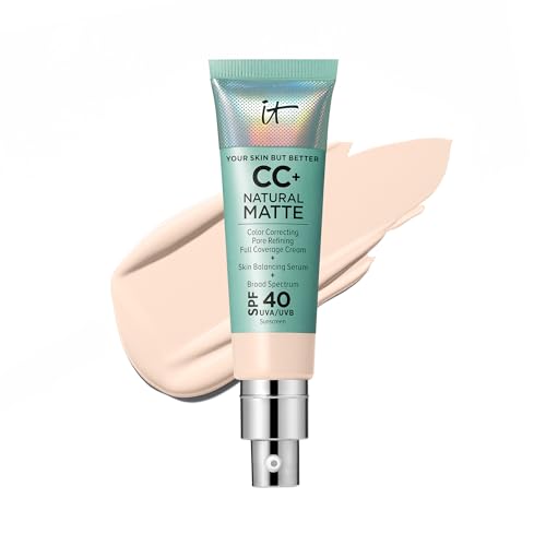 IT Cosmetics CC+ Cream Natural Matte (Deep Mocha) - Hydrating Full Coverage Foundation With SPF 40, Shine-Reducing Color-Corrector, With Hyaluronic Acid, For Oily Skin - 1.08 fl oz