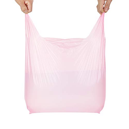 LazyMe T Shirt Bags, Bolsas De Plastico Para Negocio,12x20 Inches Plastic Shopping Bags with Handles for Grocery, Business, Restaurant Use (Pink 100pcs)