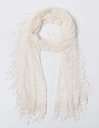 Cindy and Wendy Lightweight Soft Leaf Lace Fringes Scarf shawl for Women (TYH-BLACK)