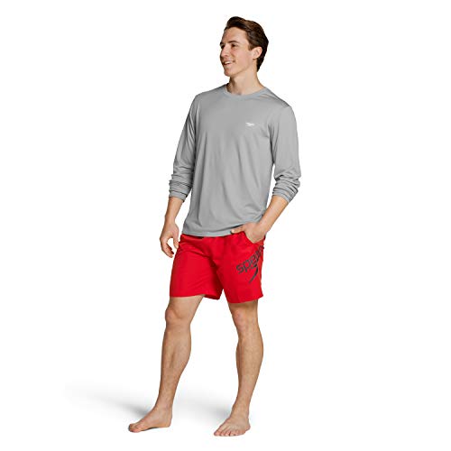 Speedo mens Uv Swim Shirt Basic Easy Long Sleeve Regular Fit,Monument,Small