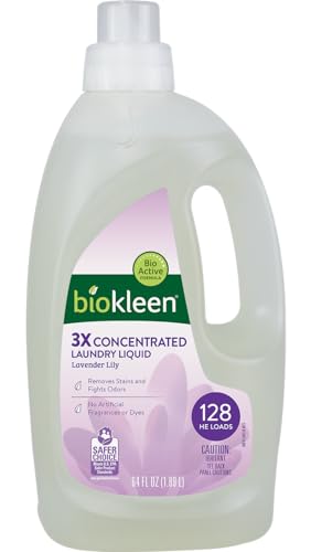 Biokleen Natural Laundry Detergent - 128 HE Loads - Liquid, Concentrated, Eco-Friendly, Non-Toxic, Plant-Based, No Artificial Fragrance or Preservatives, 64 Fl Oz