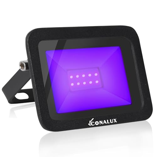 CONALUX 395nm 10W LED Black Light with US Standard Plug and Switch, 4.9ft Power Cord, IP66 Waterproof Blacklight is used for Indoor or Outdoor Glow Party, Stage Lighting,Body Paint, Fluorescent Poster