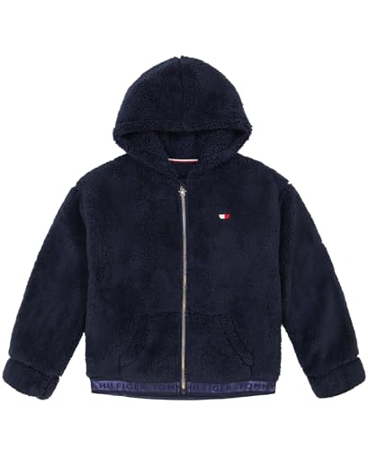 Tommy Hilfiger Girls' Full-Zip Fleece Hoodie Sweatshirt With Front Pockets, Pink Minky, 16