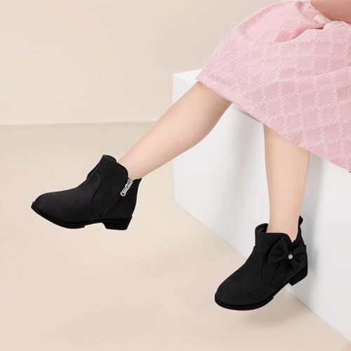 PANDANINJIA Toddler/Little Kid Girl's Clara Fashion Short Ankle Boots Pearls Bow Dress Booties with Zipper (White Pu, 3 Little Kid)