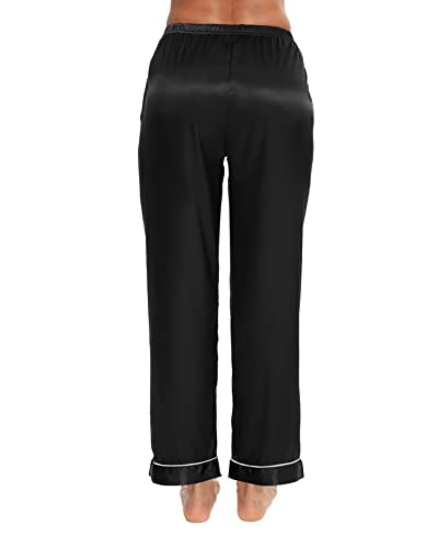 SWOMOG Women's Silk Satin Pajama Bottoms Wide Leg Pants Loose Lounge Lightweight Palazzo Pants Pj Casual Trousers with Pockets