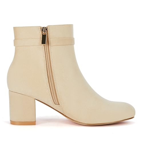 Coutgo Women's Ankle Boots Chunky Block Low Heel Vintage Tie Knot Booties Shoes with Side Zipper