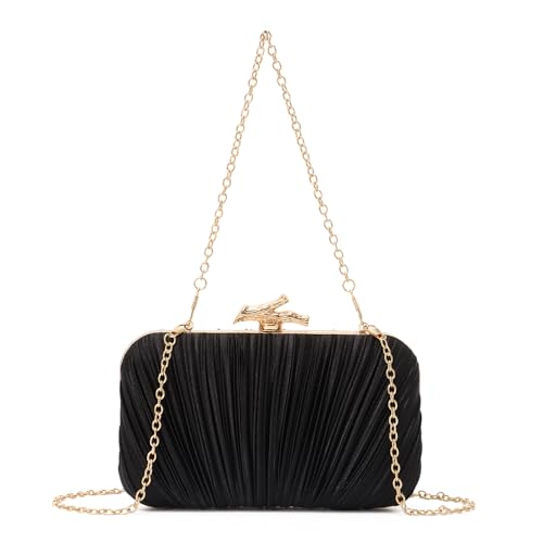 Freie Liebe Clutch Purses for Women Evening Bag Pleated Clutch Bag with Chain for Wedding Party