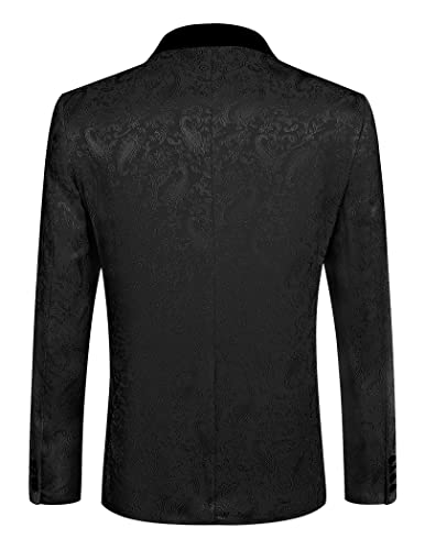 COOFANDY Men Floral Blazer Suit Jacket One Button Stylish Paisley Shawl Lapel Tuxedo Jacket for Wedding, Party, Prom Black, S