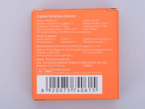 SONOFF Zigbee Switch, SNZB-01P Wireless Push Button, Supports to Create Smart Scenes, Trigger The Connected Devices on eWelink APP with Three Control Options, SONOFF ZigBee Bridge Required, 1Pack