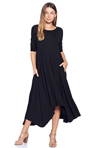 12 Ami Solid 3/4 Sleeve Pocket Loose Maxi Dress Teal 3X