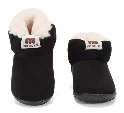 KEESKY Snow Boots for Toddler Boys Suede Fur Lined Winter Warm Outdoor Footwear Black Toddler Size 4.5 M Toddler Label Size 13