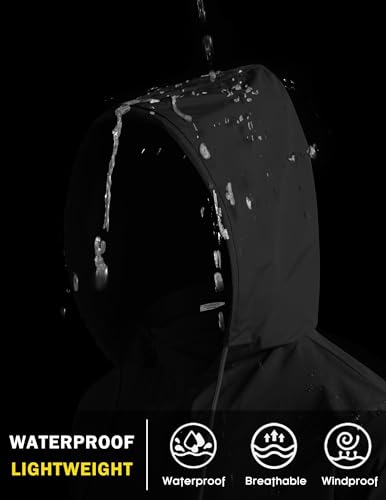 COOFANDY Rain Jackets For Men Waterproof Orange Reflective Rain Coat Lightweight Rain Shell Jacket with Hood