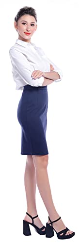 Marycrafts Women's Knee Midi Length Pencil Stretchy Work Office Skirt XS Navy