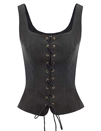Scarlet Darkness Womens Pirate Vest Waistcoat Gothic Steampunk Renaissance Bodice Black S