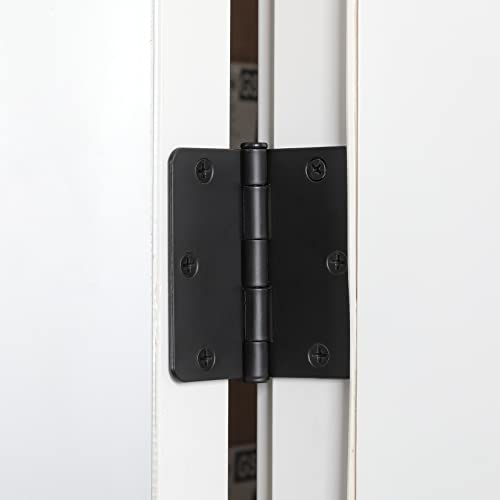 HOME MASTER HARDWARE 3 Pack Rounded Matte Black Door Hinges, 3.5 Inch Interior Door Hinges, 1/4" Radius Corners Residential Bedroom Door Hinge for Office/Bedroom/Study Living Room